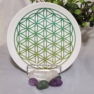 Mini Flower of Life Ceramic Crystal Grid White and Green 8"